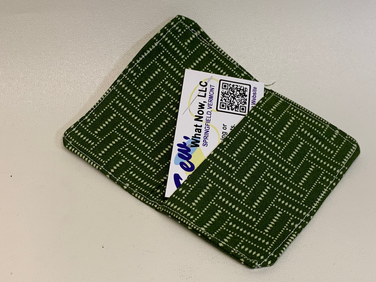 Business Card Holder - Green with white dotted lines