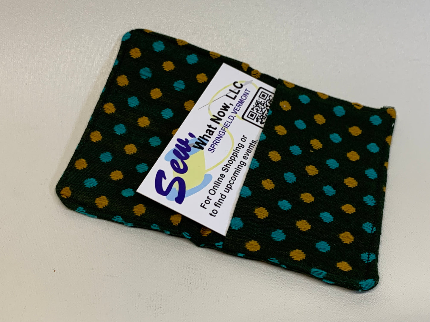 Business Card Holder - Green with blue and gold circles