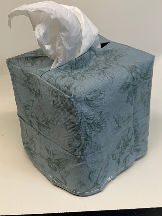 Tissue Box Cover - Grey floral -for boxes 5"H x 4 1/2"W x 4 1/2" D