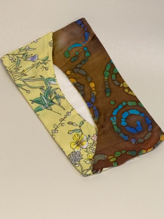 Pocket Size Tissue Holder - Brown batik and Yellow flowers