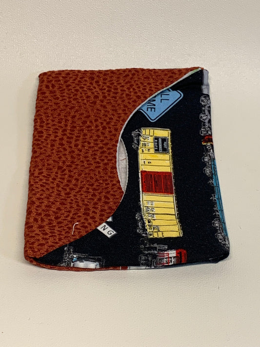 Pocket Size Tissue Holder - Rust colored with Railroad Cars