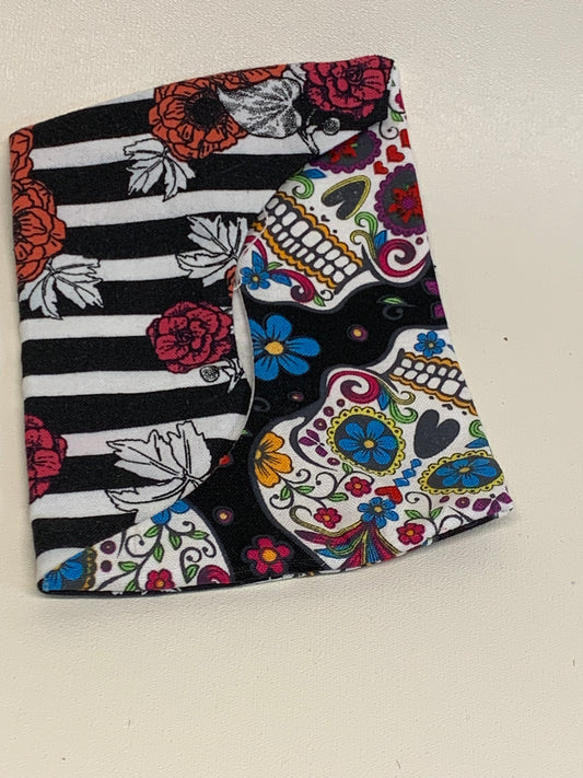 Pocket Size Tissue Holder - Black and white with skulls and flowers