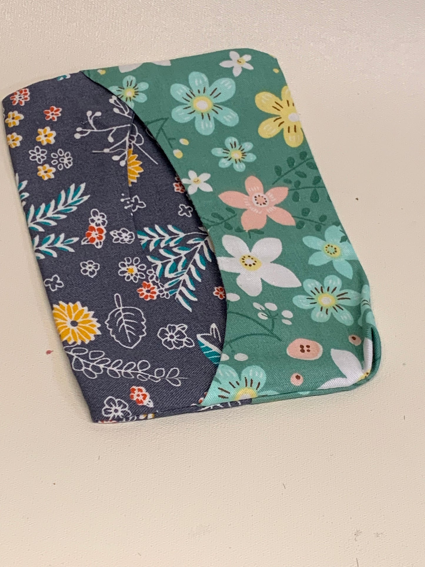 Pocket Size Tissue Holder - Sage green with gold zig zags and grey with flowers