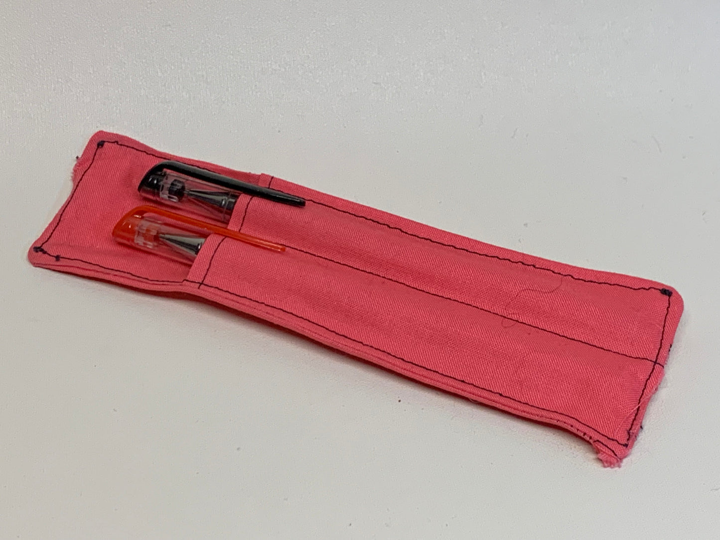 Pen Holder - holds two pens - Pink - with elastic band