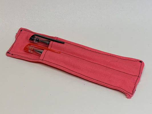 Pen Holder - holds two pens - Pink - with elastic band
