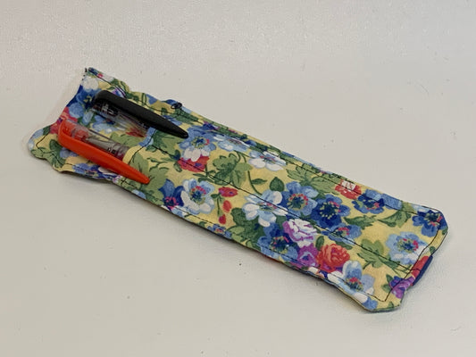 Pen Holder - holds two pens - Flowers - with elastic band