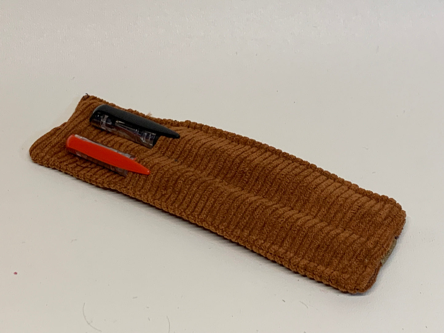 Pen Holder - holds two pens - Brown Corduroy - with elastic band