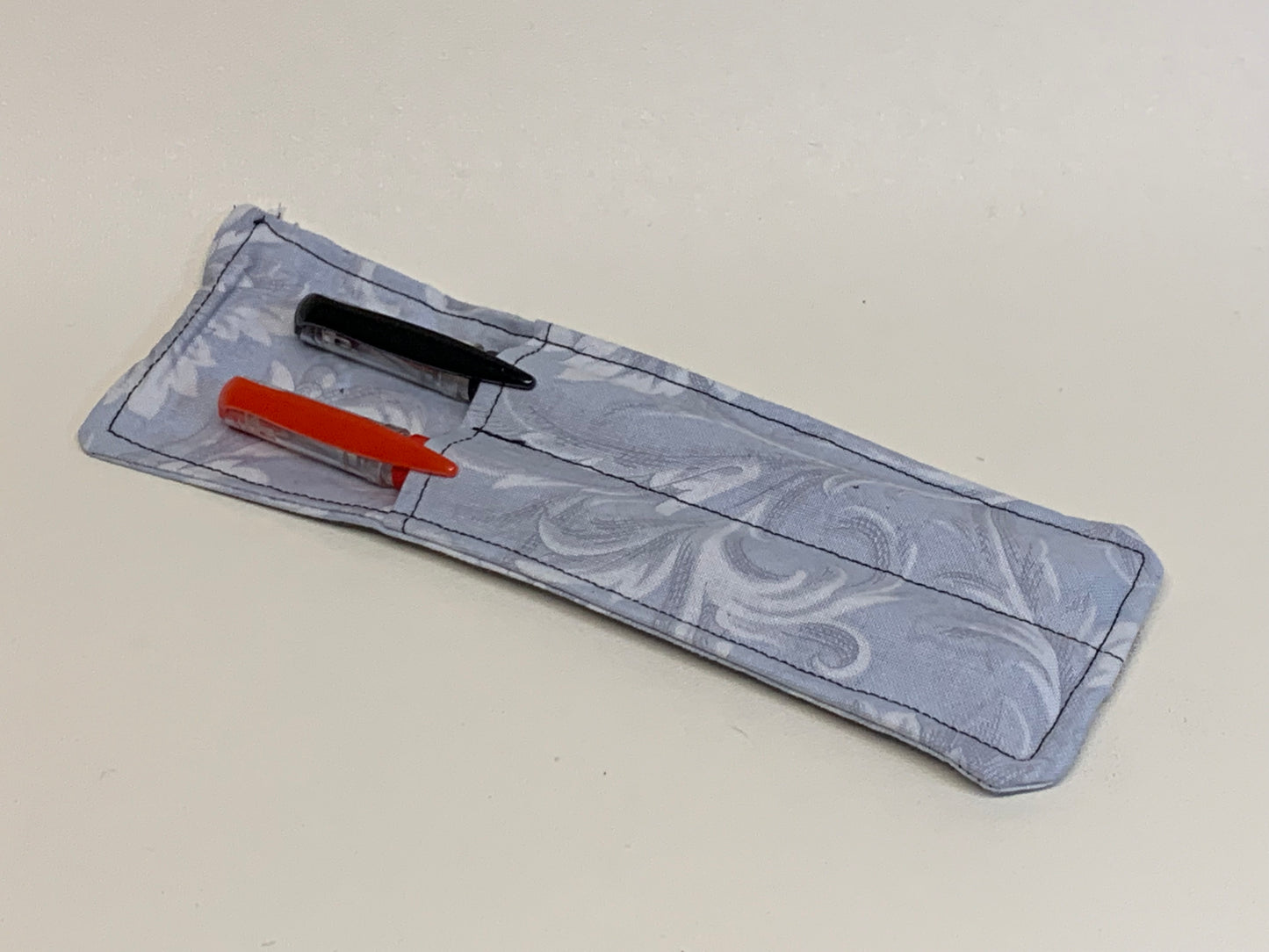 Pen Holder - holds two pens - Grey swirls - with elastic band