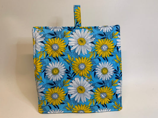 Potholder -Light blue with yellow and white flowers