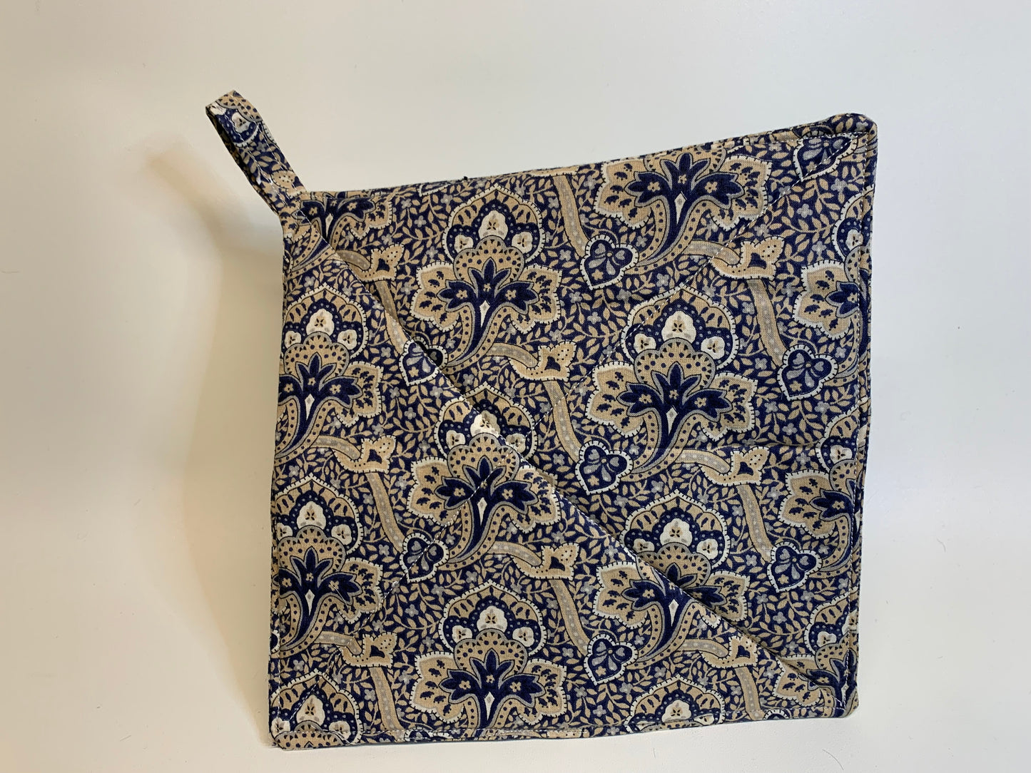 Potholder -Tan and Navy paisley