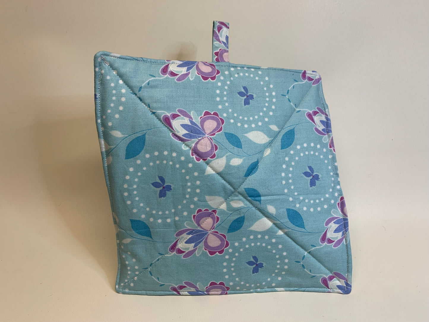 Potholder -Light blue with flowers