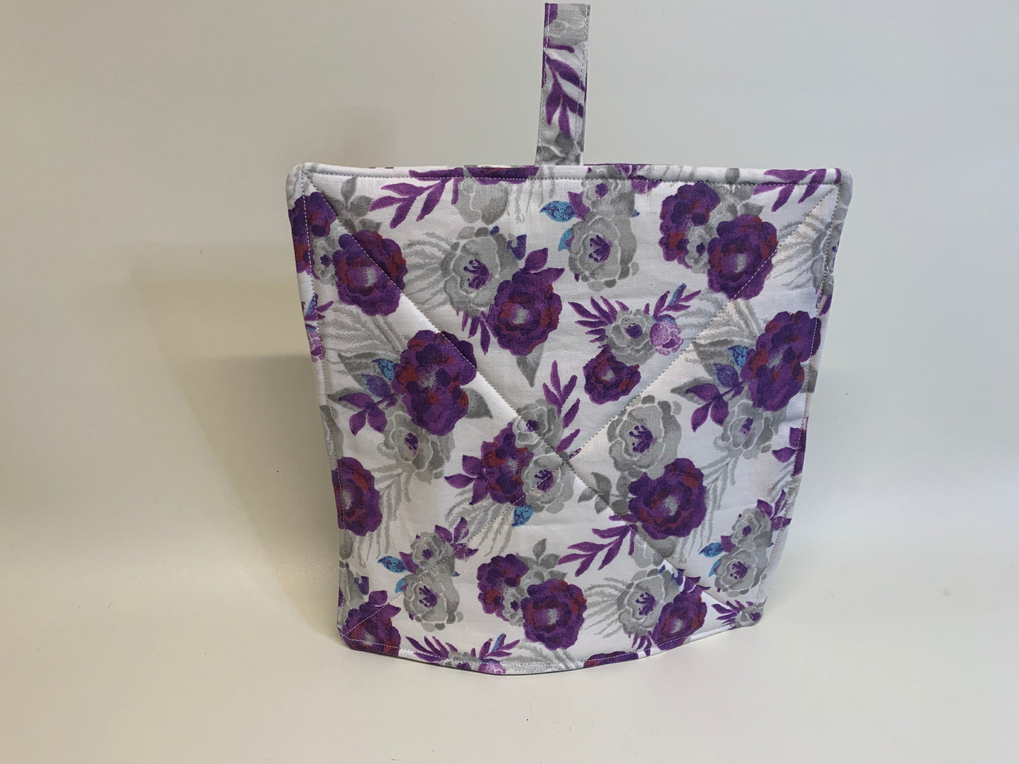 Potholder -White with purple and grey flowers