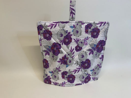 Potholder -White with purple and grey flowers
