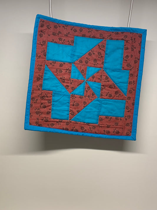 Centerpiece Mat - Teal & Brown - 16.5" x 16.5"
