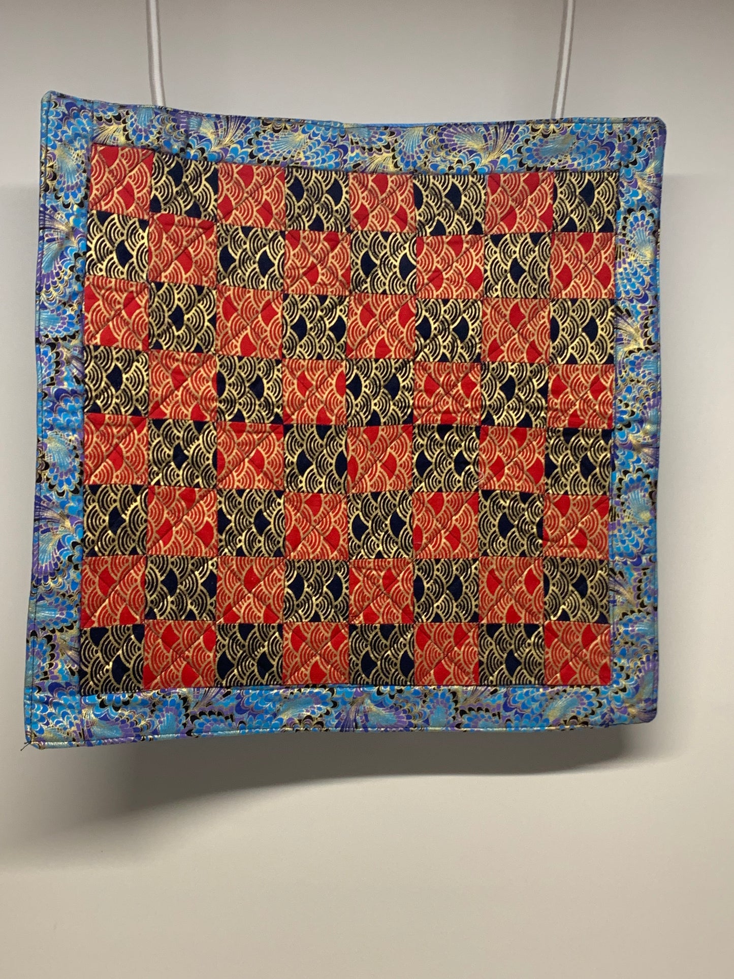 Centerpiece Mat / Chess Board - Red/Black/Blue  18" x 18"
