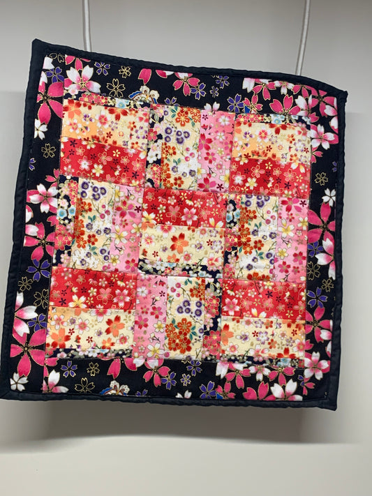 Centerpiece Mat - Pink/Tan florals geometric   17" x 17"