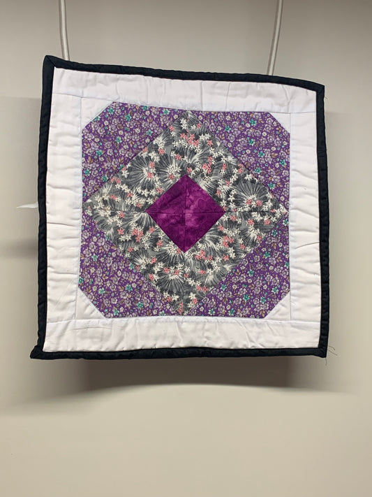 Centerpiece Mat - purple and grey florals   15.5" x 15.5"