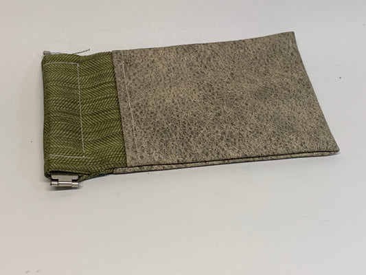 Unlined Pouch with Flex Frame Closure - - Green tones -Vinyl bottom and fabric top. 4" x 6.5"