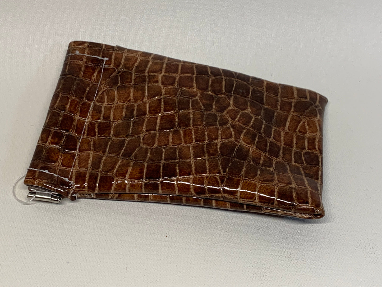 Unlined Pouch with Flex Frame Closure -  Brown vinyl - 4.5" x 5."