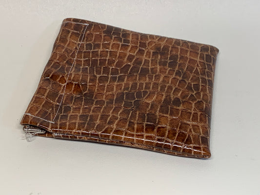 Unlined Pouch with Flex Frame Closure - Brown vinyl -  3" x 5.25"