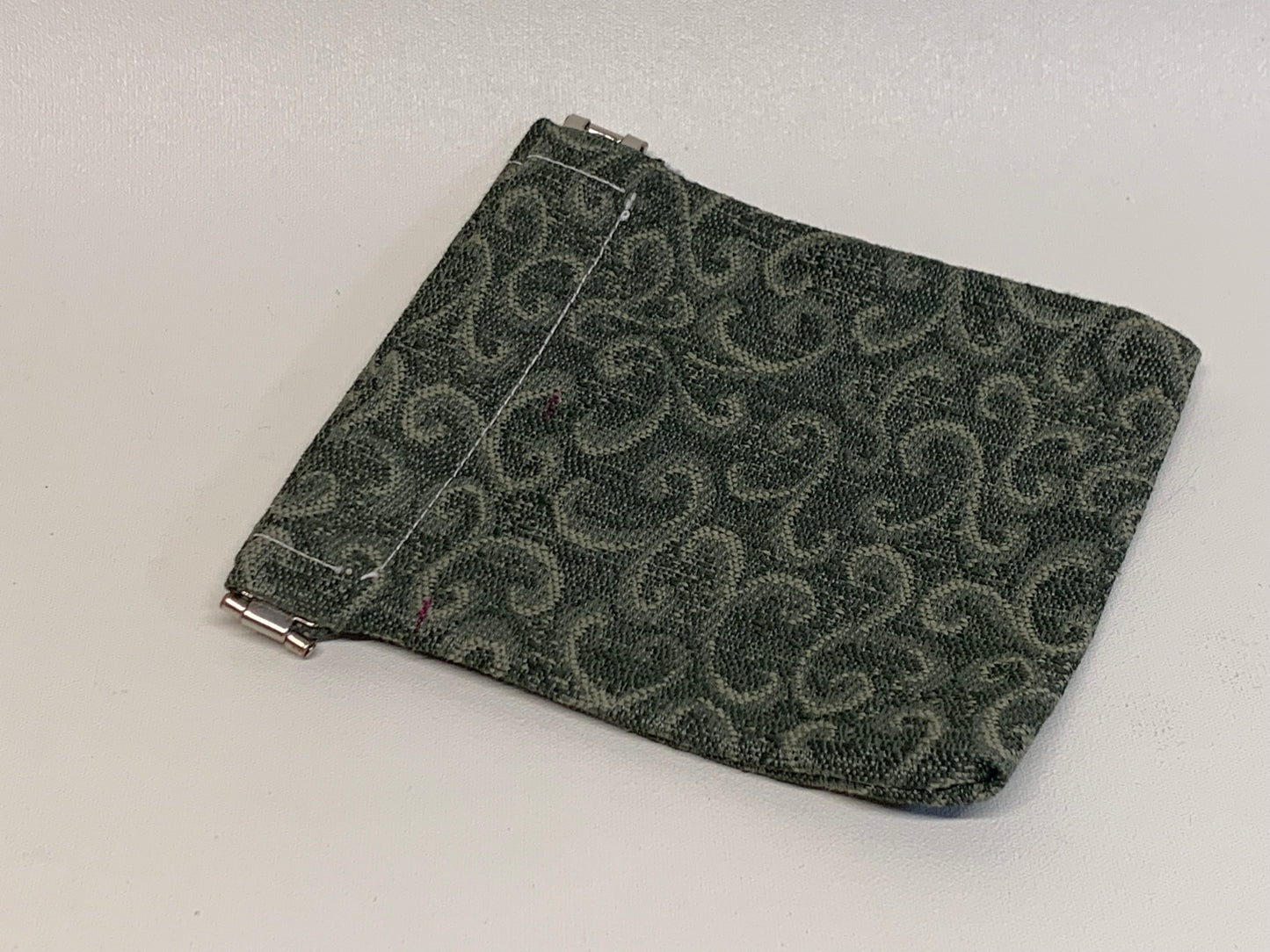 Unlined Pouch with Flex Frame Closure -  Green geometric fabric - 4.5" x 4.5"