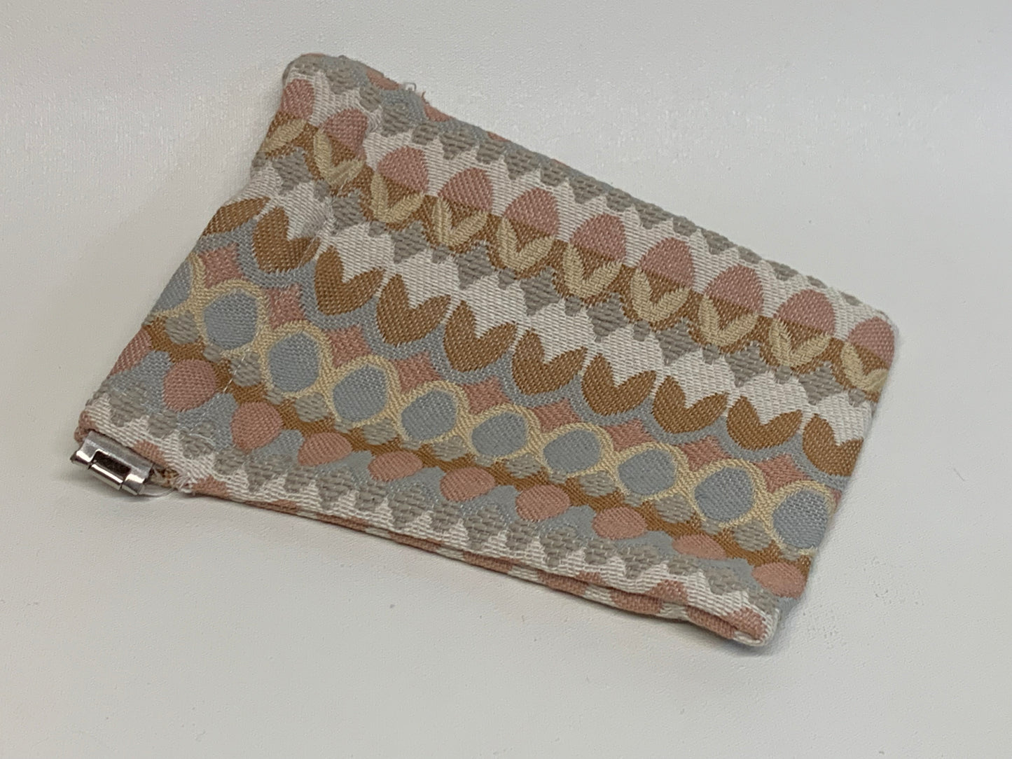 Unlined Pouch with Flex Frame Closure -  Tan tone geometric fabric -  4" x 5.5"