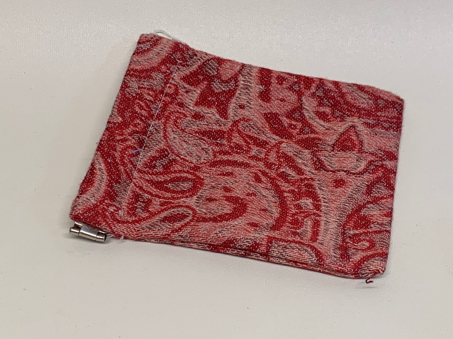 Unlined Pouch with Flex Frame Closure -  Red  and pink fabric -  4.5" x 5"