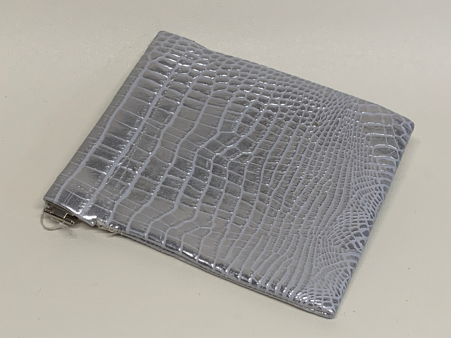 Unlined Pouch with Flex Frame Closure -  Silver vinyl -  4.5" x 5.5"