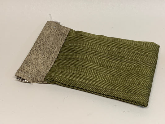 Unlined Pouch with Flex Frame Closure - - Green tones -Vinyl top and fabric bottom. 4" x 6.5"