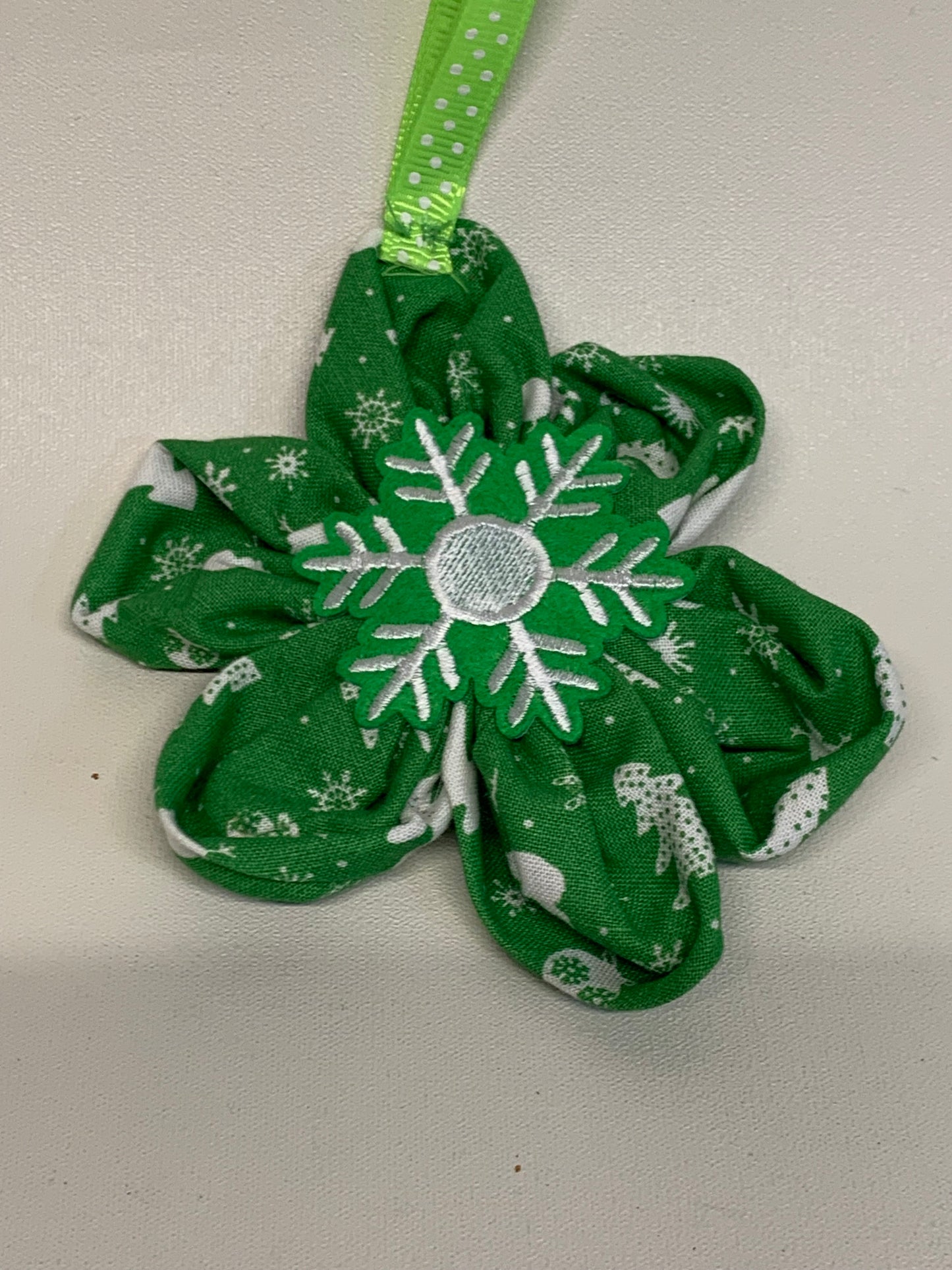 Christmas  Ornament -  Green with Snow Flake- approx. 4.5" Tall