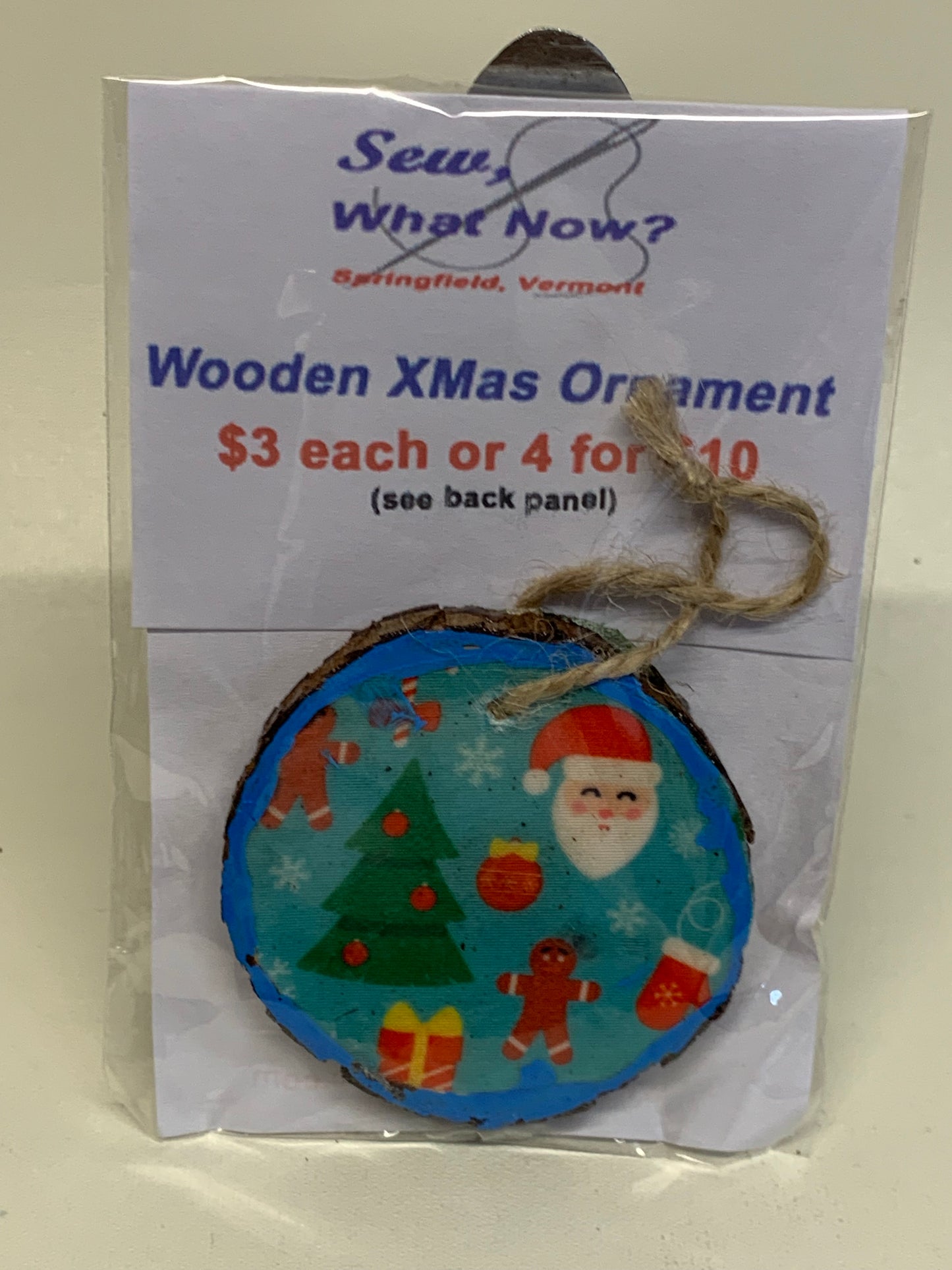 Wooden Christmas Ornament - Blue Xmas  - approx. 2.5" round