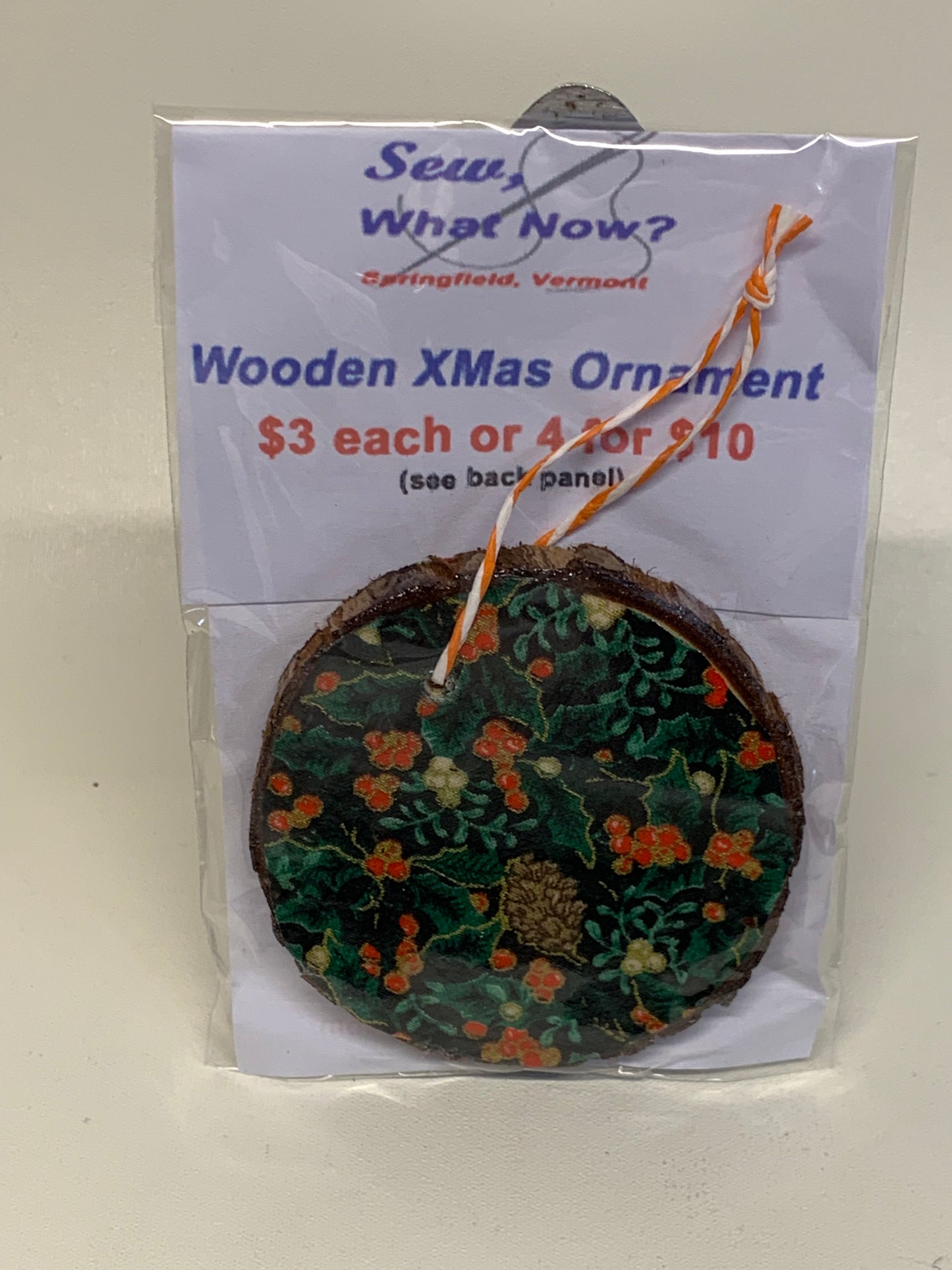 Wooden Christmas Ornament - Holly and Berries- approx. 3" round