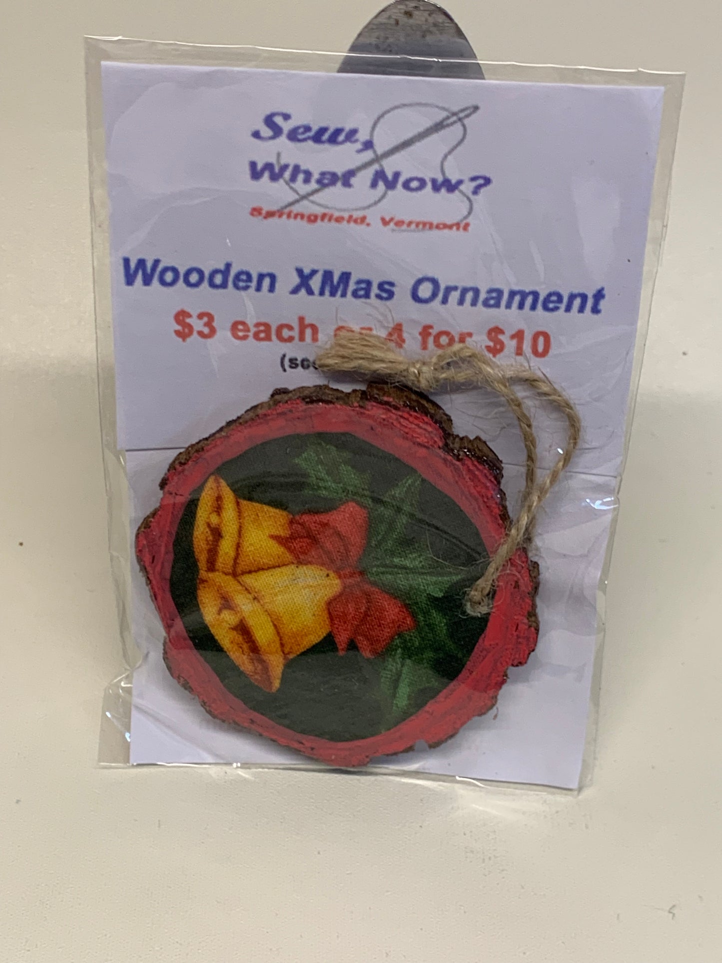 Wooden Christmas Ornament - Xmas Bells- approx. 2.75" round