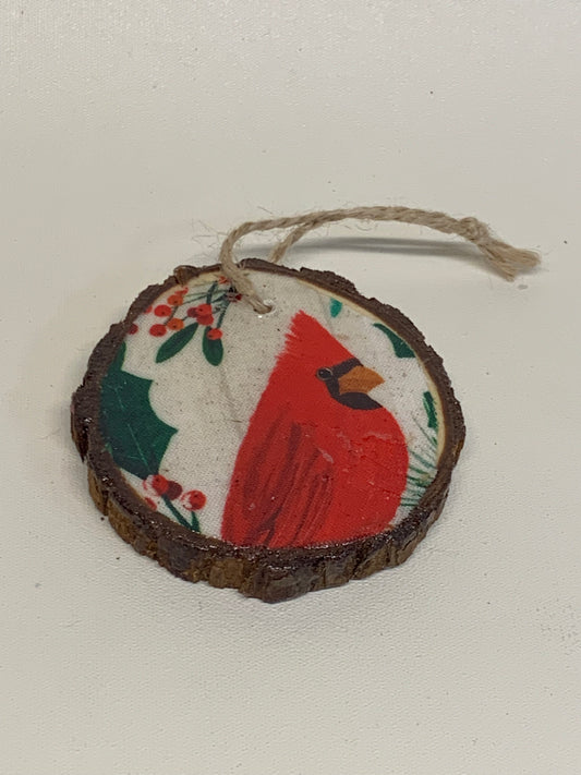 Wooden Christmas Ornament - Red Cardinal  - approx. 2.5" round