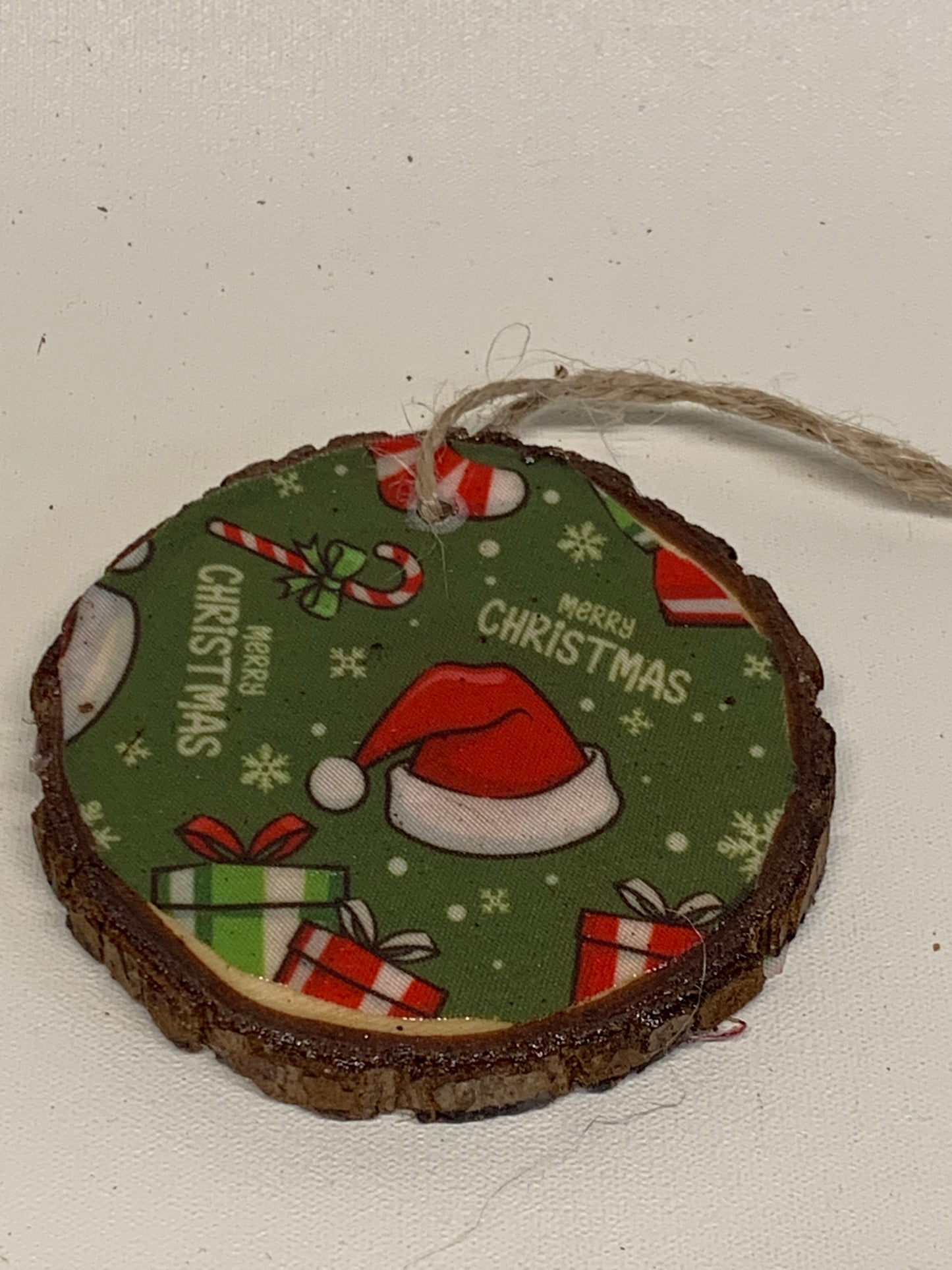 Wooden Christmas Ornament - Santa Hat  - approx. 2.75" round