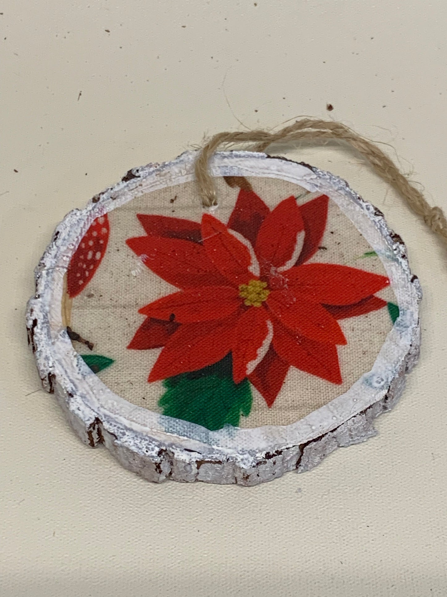 Wooden Christmas Ornament - Poinsettia  - approx. 2.75" round