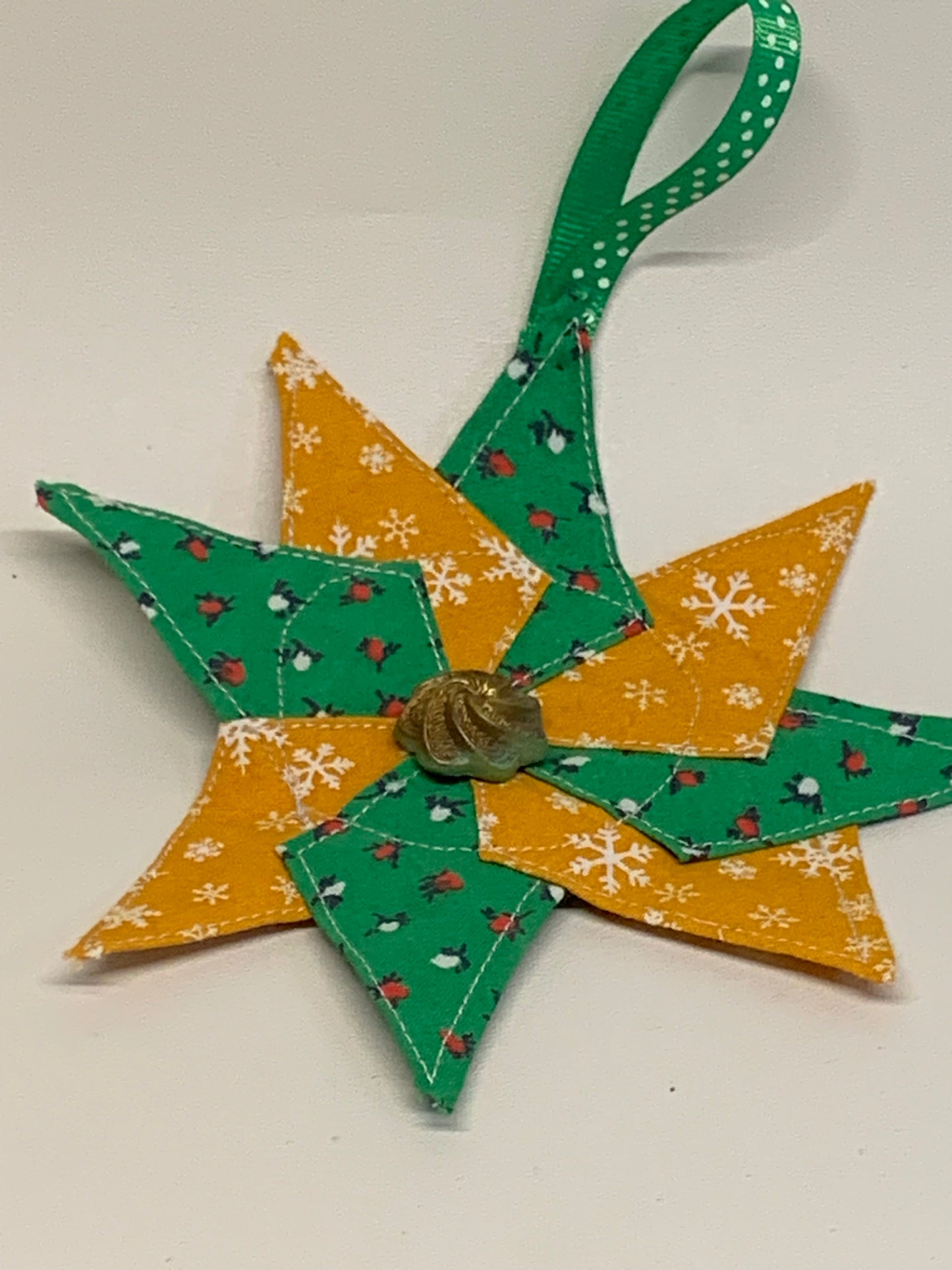 Christmas Star Ornament - Green and Yellow - approx. 6" round