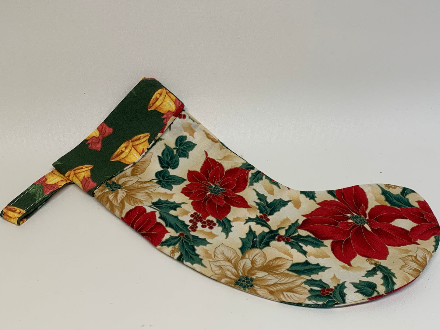 Small Christmas Stocking - Xmas Flowers - approx. 11" tall x 4.25" wide.