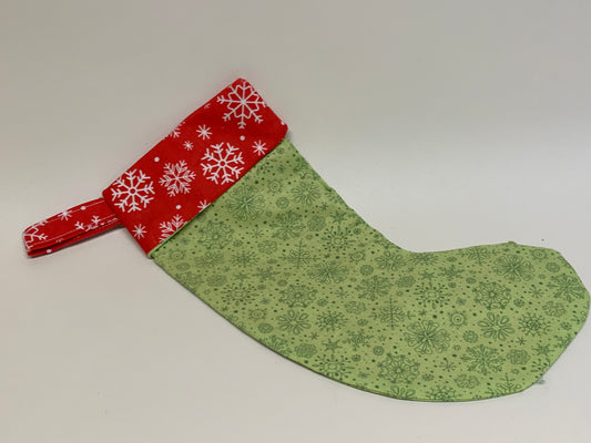 Small Christmas Stocking - Light Green with snowflakes -  approx. 11" tall x 4.25" wide,
