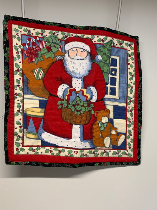 Wall Hanging - Santa with basket of holly.   17.5" x 17.5"