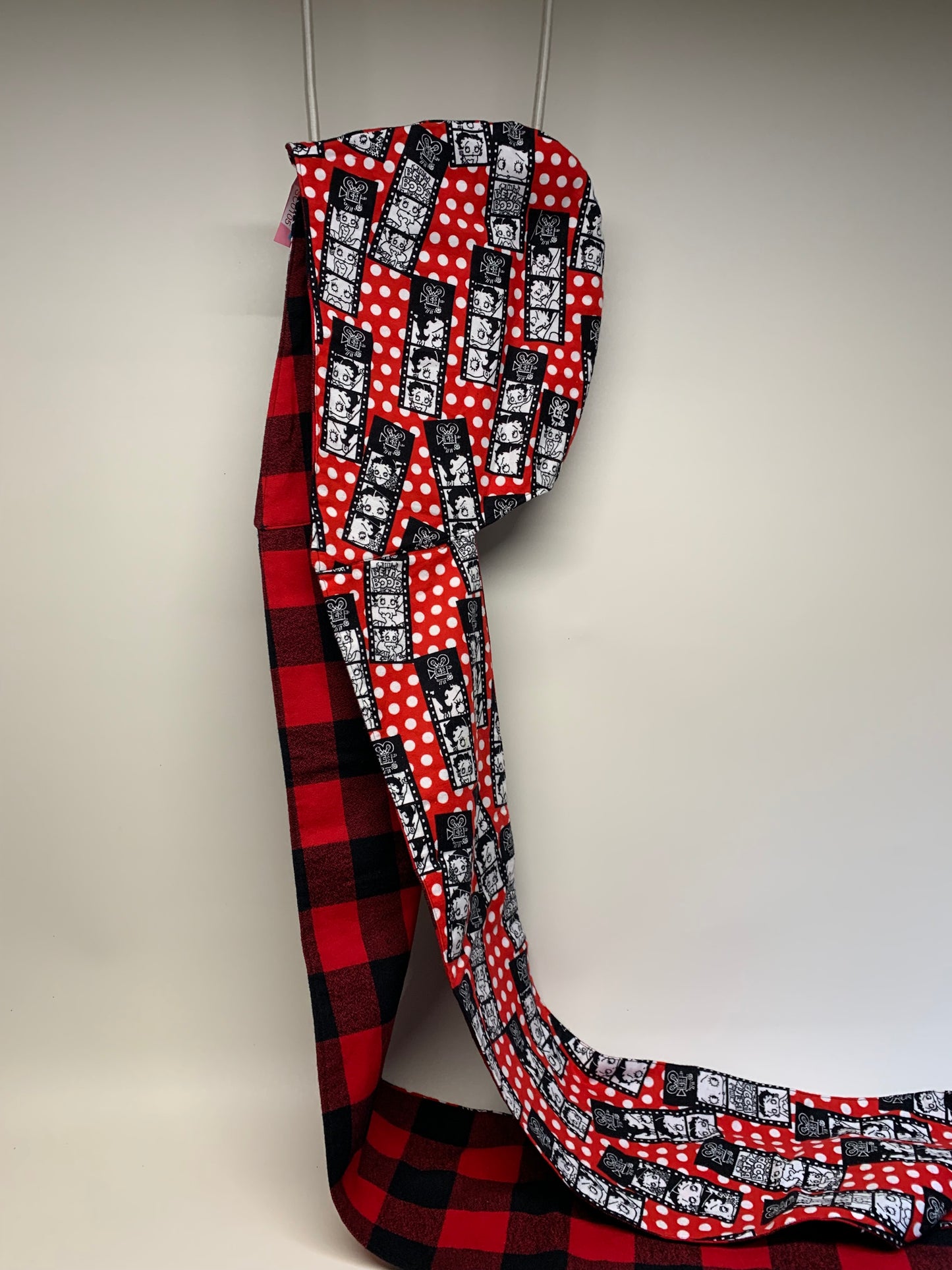 Scoodie (Hooded Scarf) - Reversible -  Betty Boop on one side and Red/Black plaid on the inverse