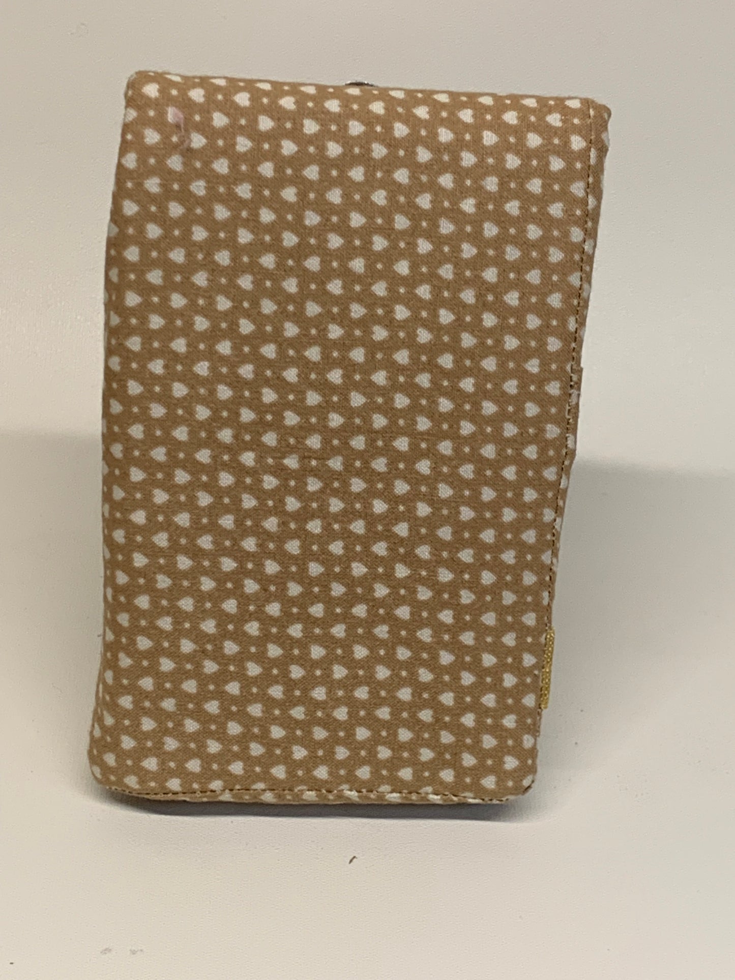 Notebook Cover - 4" X 6" (flips over top) -  Beige with tan hearts
