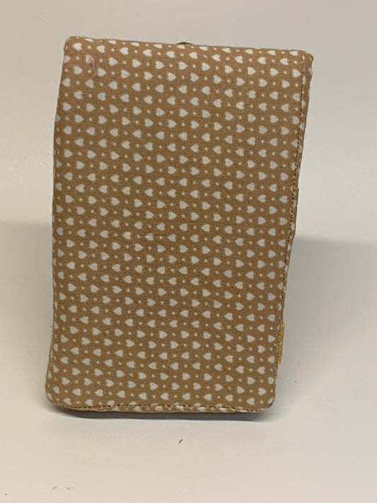 Notebook Cover - 4" X 6" (flips over top) -  Beige with tan hearts