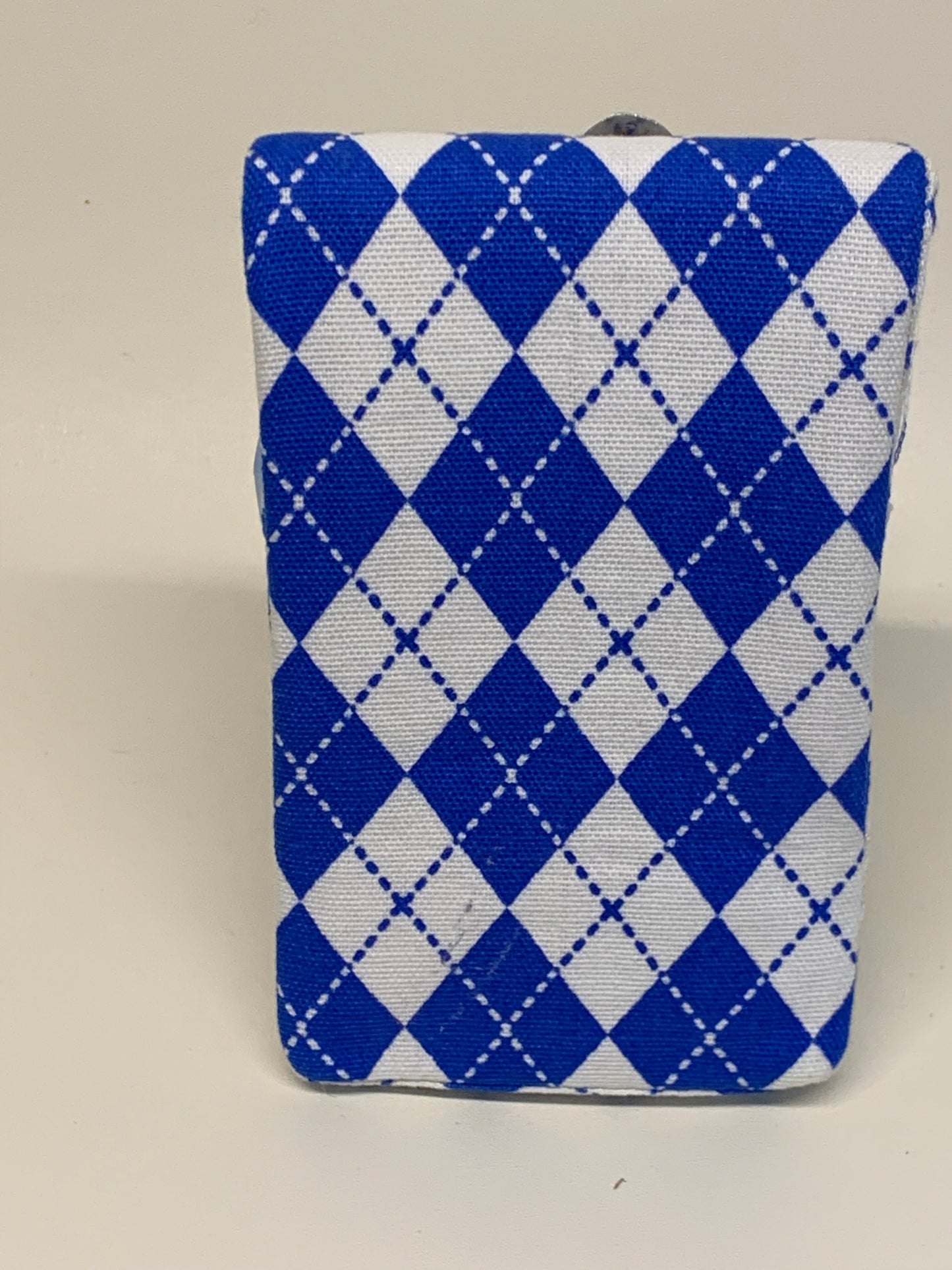 Notebook Cover - 4" X 6" (flips over top) -  Blue and white argyle