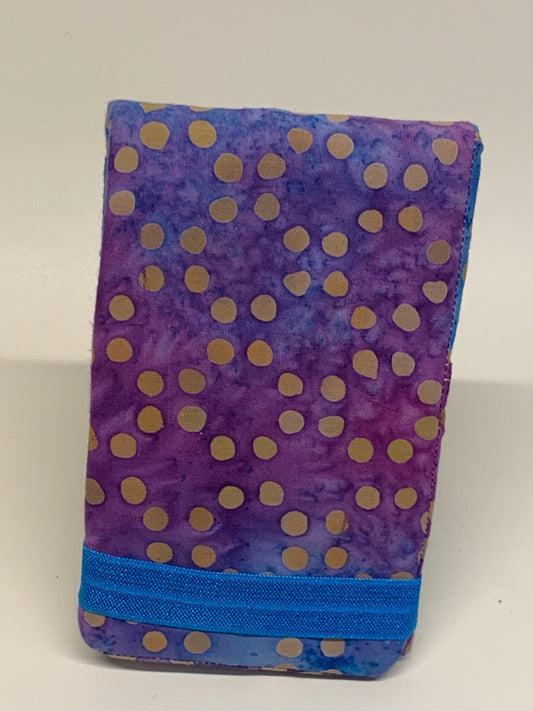 Notebook Cover - 4" X 6" (flips over top) - Purple and gold batik