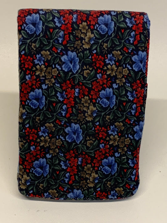 Notebook Cover - 4" X 6" (flips over top) - blue and red flowers