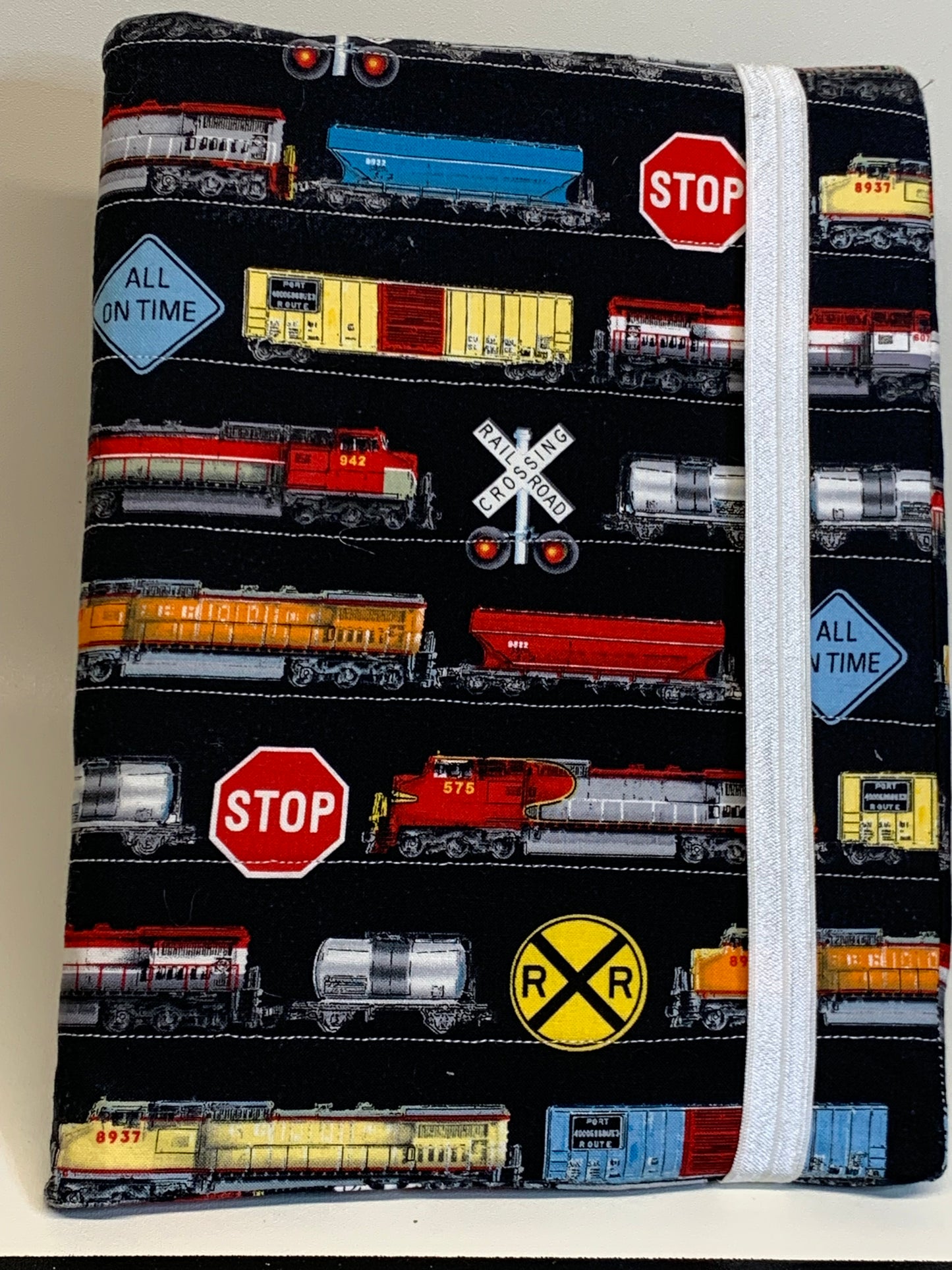 Composition Book Cover - 7.5" X 10.5" - Black with Railroad Cars
