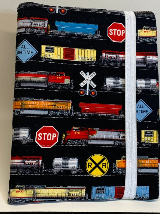 Composition Book Cover - 7.5" X 10.5" - Black with Railroad Cars