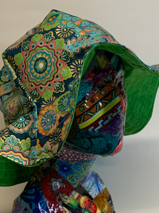 Bucket Hat  - Blues and greens geometric designs
