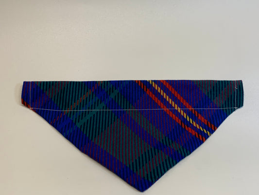 Dog Bandana -Blue plaid -  for 2 inch collar
